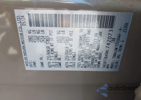 2024 Nissan Rogue Sv Fwd из США, поврежденный, VIN 5N1BT3BA0RC742073